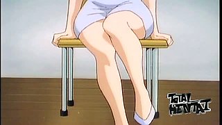 Lots of lewd college dudes get mesmerized with big melons of hentai professor