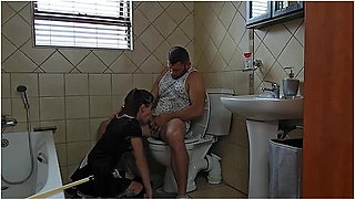 Petite Slut Sucking Cock On Toilet