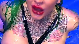 Busty babe Phoenix Madina enjoys pissing bukkake with four big cocks