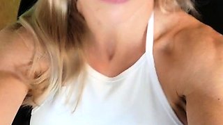 Horny Blonde Tgurl shows off her big ass then masturbate