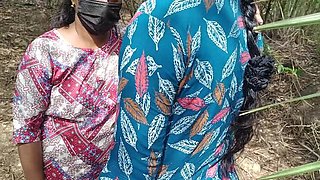 Step Sisters Inba and Laxi Ammu Outdoor Threesome Fingering and Fucking