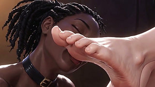 Interracial Foot Worship - Ebony Slave Serving Blonde Queen Feet
