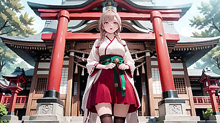 Forbidden Contrast Between Shrine & Bedroom, Wet Secrets Under Red & White Kimono.