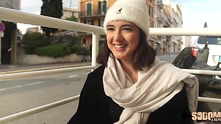 Naughty french brunette was picked up outdoors and shared by two sturdy men