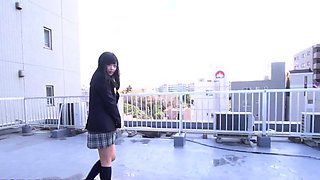 Dirty schoolgirl Yuu Tsujii handles massager in public,