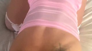 Brunette teen swallowing cum in POV blowjob