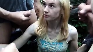 Public Outdoor Blowbang Bukkake with a Stranger