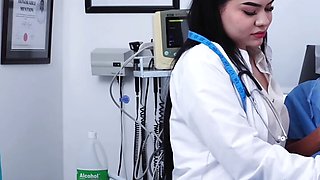 Arab female doctor examines young guy's sexual response and changes in his penis with a penis pump