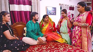 Desi Indian Thirki Husband fucks his all four wives at the same time and cumshot on face ( Hindi Audio )