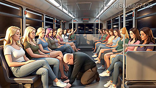 Shoe Pervert Licks Women's Shoes on a Crowded Bus