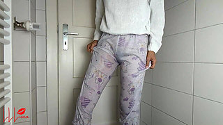 Triple Shame! Asian Teen 3x Desperate to Pee Pants Wetting - Serial Toilet Denial Leaves Pajama, Yoga Leggings & Shorts Soaked