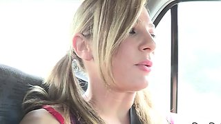 Horny blonde bitch analtoyed in car