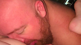 POV Part 1 - Big Bear Eats and Fingers Piggy Rose Fat Pussy in Hotel Room