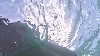Naughty Blonde Pees in the Ocean Outdoor and Swimming Underwater