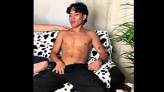 Handsome Latino boy with huge dick handjob