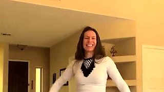 Hot brunette amateur MILF rides hubbys cock