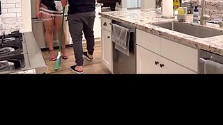 Voluptuous latina maid receives passionate creampie in her private moments