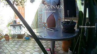 Hotwife in lingerie in winter garden sensualizing