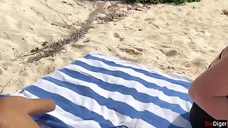 Stepmom and Stepdaughter Public Beach Sex - Big Tits Amateur Facial Cumshot