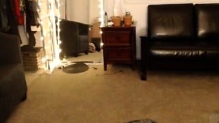 Brunette amateur babe strips off and masturbates