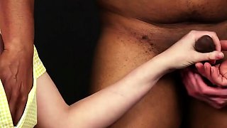 Office CFNM sluts tugging black cock