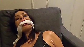 Sexy Latina Tied up and Cleave Gagged Wearing Latex and High Heels!