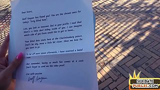 Skinny sex date babe sucks outdoor in public be4 fucked