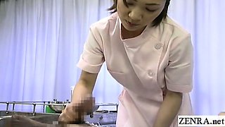 Subtitled medical CFNM handjob cumshot with Japan nurse