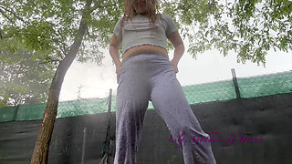 Crazy Shameless Girl Playing in the Rain