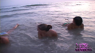 Three Hotties Make Out and Get Topless at a Public Beach