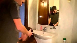 Fucked Friend's Big-Tit Girl in Bathroom Before Work