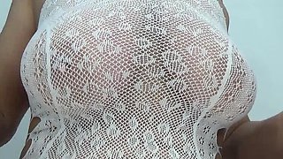 Mature Big Tits Babe Striptease Solo in White Suit