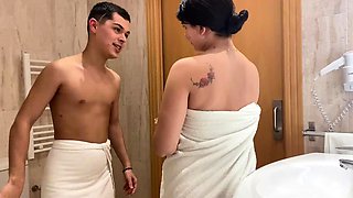 My stepsister and I both needed the shower and we decided