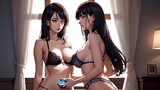 Desi Indian School Girl Cartoon 3D Hentai Sex pressing her big bouncy tits and boobies wearing black lingeries and panty