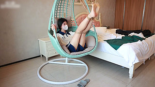 Barefoot College Student Girlfriend, Feet Suspended with Ropes, Hands Handcuffed