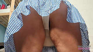 Mature MILF, Hairy Pussy and Big Tits Jiggle While Cleaning the Bathroom