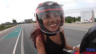 Asian hottie with fiery locks indulges in a steamy Thai encounter