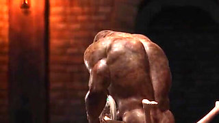 A sexy blonde gets fucked rough by a big monster in the dungeon