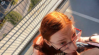 Nerdy stepsister has hot sex in the parking garage