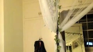 Sexy brunette wearing stockings masturbates webcam