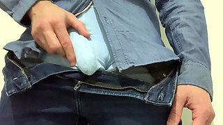 Horny trans man ftm jerking off after work